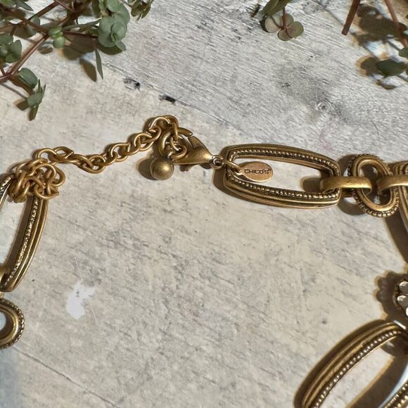 Vintage Chico's Antique Gold Rhinestone Link Necklace - Picture 6 of 6